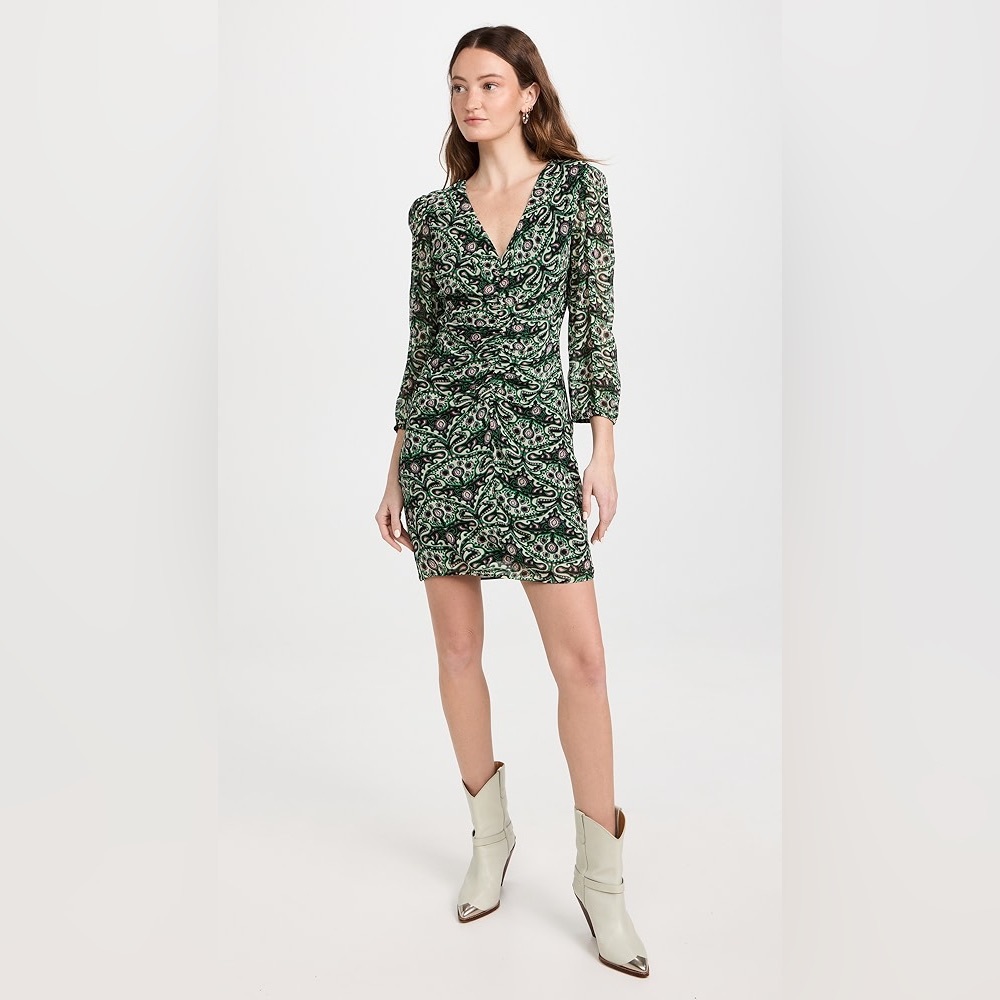 NWT ba&sh V-Neck Paisley Dress in Green Multi Size Medium